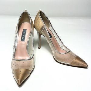 SJP Sarah Jessica Parker Glass 70mm Nude Silver Point Toe Heels Pumps